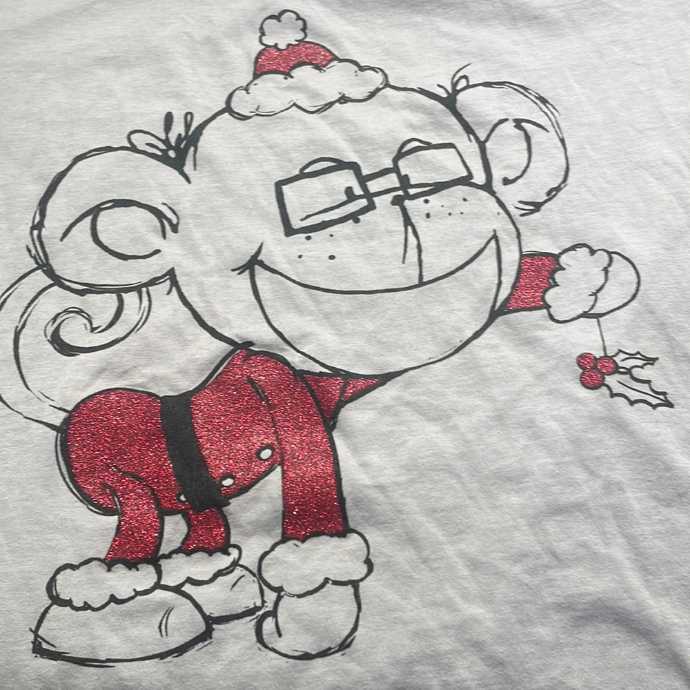 Copper key top Christmas holidays glitter monkey long sleeve 100% cotton gray XL